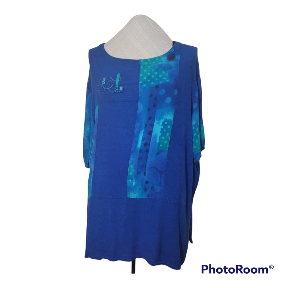 Women's Plus Size Blouse Top ~ Blues & Greens ~ Size 5X ~ by C. M. Shapes. 
